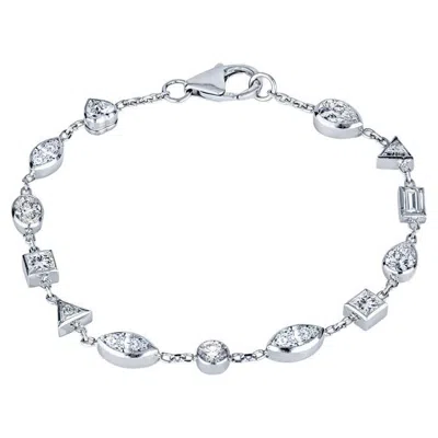 Pre-owned Shaftel Diamond Co. 4.43 Carat Total Weight Mixed Shape Diamond Bezel Set Bracelet, 14k White Gold