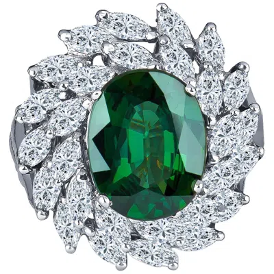 Pre-owned Shaftel Diamond Co. 4.62 Carat Natural Green Sapphire With 2.75 Total Marquise Diamond Weight Ring