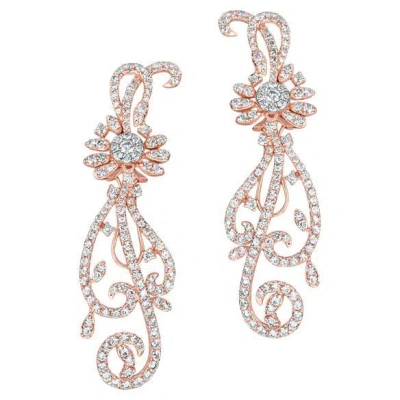 Pre-owned Shaftel Diamond Co. 4.70ctw Micro Prong-set Round Brilliant Diamond 18k Rose Gold Swirled Earrings In Red