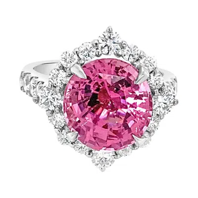 Pre-owned Shaftel Diamond Co. 5.08ct Oval Cut Natural Pink Spinel, 1.03ctw Diamond Halo 18k White Gold Ring
