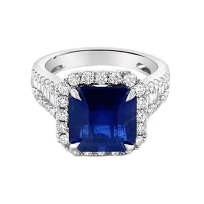 Pre-owned Shaftel Diamond Co. 6.14ct Royal Blue Octagonal Natural Sapphire Ring, Gia, With 1.36ctw Diamonds
