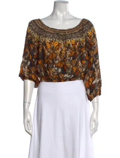 Pre-owned Shahida Parides Silk Floral Print Top In Brown