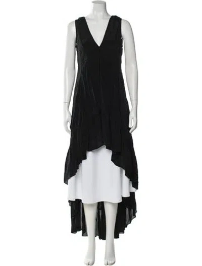 Pre-owned Shahida Parides Silk V-neck Top In Black