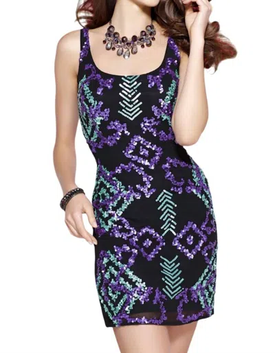 Shail K Fitted Geometric Beaded Cocktail Dress In Black/multi