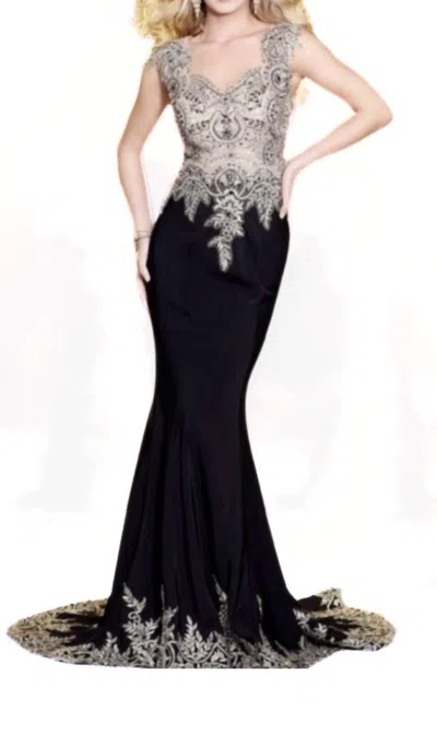 Shail K Lace Long Gown In Black In Beige