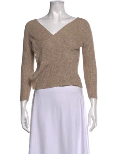 Pre-owned Shaina Mote Baby Alpaca V-neck Top In Neutrals