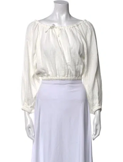 Pre-owned Shaina Mote Bateau Neckline Three-quarter Sleeve Crop Top In White