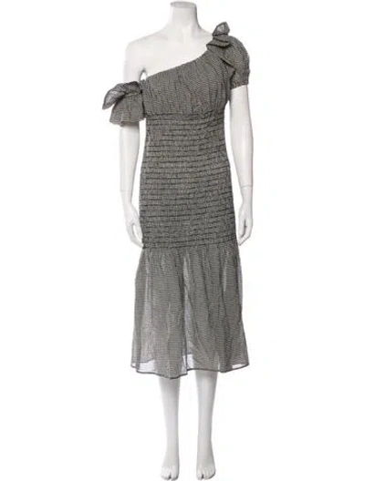 Pre-owned Shaina Mote Houndstooth Print Midi Length Dress In Black