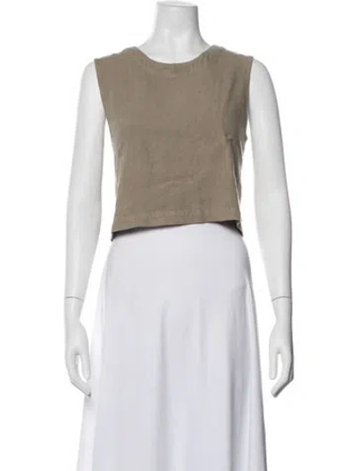 Pre-owned Shaina Mote Linen Crew Neck Crop Top In Brown