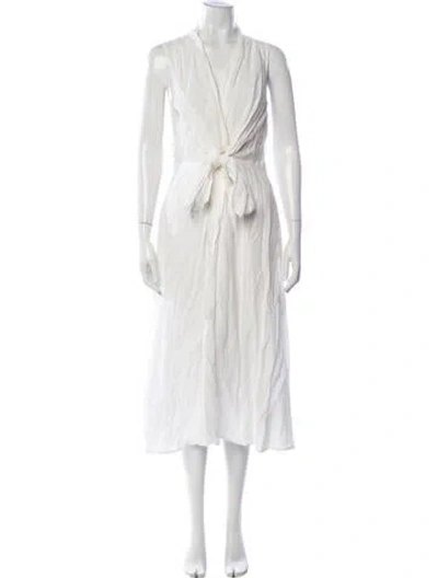 Pre-owned Shaina Mote Linen Midi Length Dress In White