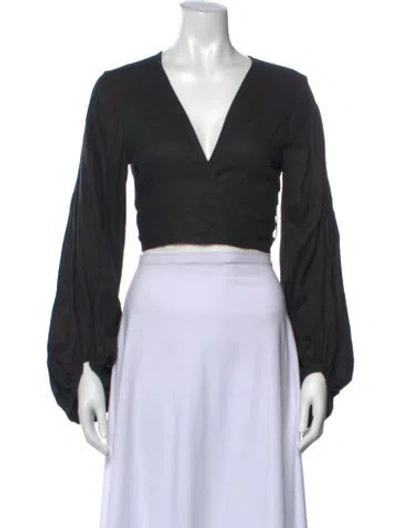 Pre-owned Shaina Mote Linen V-neck Crop Top W/ Tags In Black