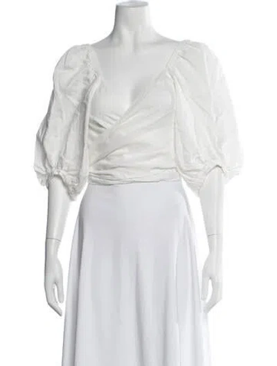 Pre-owned Shaina Mote Linen V-neck Crop Top In White