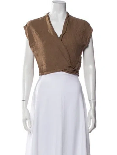 Pre-owned Shaina Mote Linen V-neck Sweater In Brown