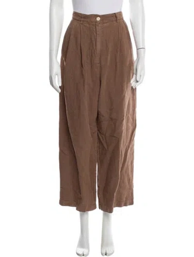 Pre-owned Shaina Mote Linen Wide Leg Pants In Brown