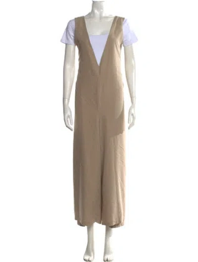 Pre-owned Shaina Mote Plunge Neckline Jumpsuit In Neutral