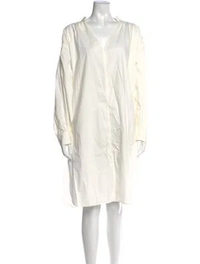 Pre-owned Shaina Mote V-neck Knee-length Dress In White