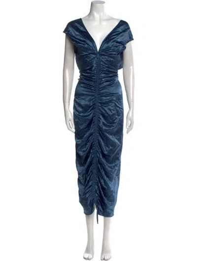 Pre-owned Shaina Mote V-neck Long Dress In Blue