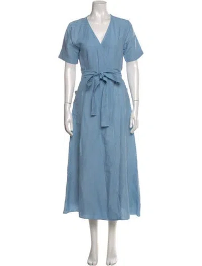 Pre-owned Shaina Mote V-neck Long Dress In Blue