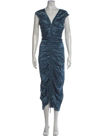 Pre-owned Shaina Mote V-neck Long Dress In Blue