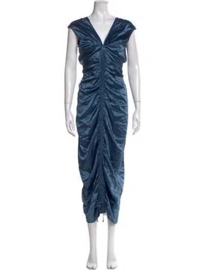 Pre-owned Shaina Mote V-neck Long Dress In Blue