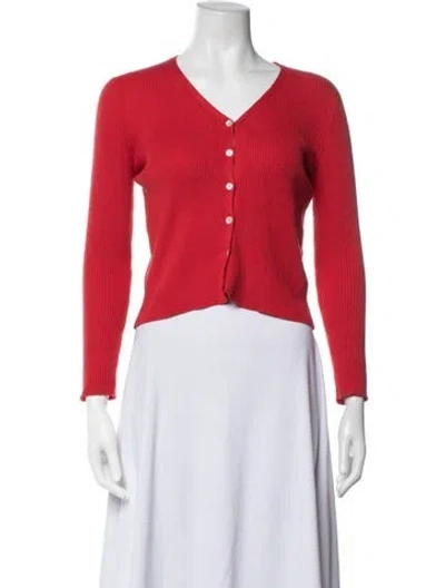 Pre-owned Shaina Mote V-neck Long Sleeve Button-up Top In Red