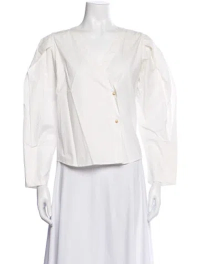 Pre-owned Shaina Mote V-neck Long Sleeve Top In White