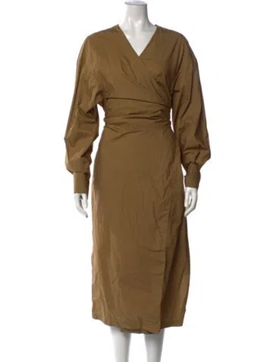 Pre-owned Shaina Mote V-neck Midi Length Dress In Brown