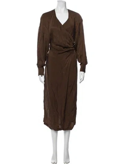 Pre-owned Shaina Mote V-neck Midi Length Dress In Brown