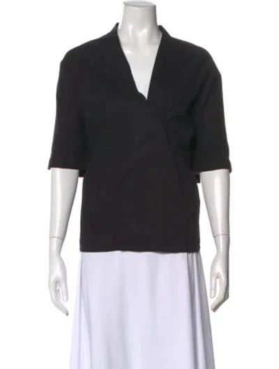 Pre-owned Shaina Mote V-neck Short Sleeve Blouse In Black