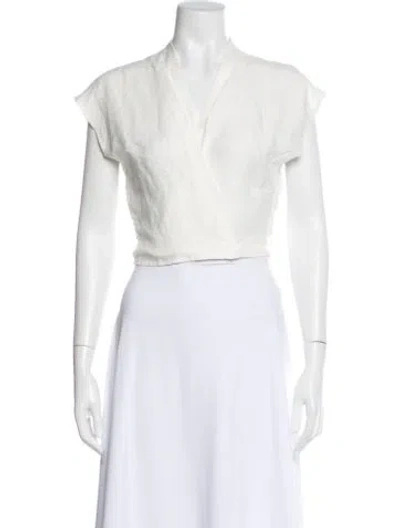 Pre-owned Shaina Mote V-neck Short Sleeve Crop Top In White