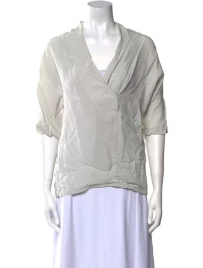 Pre-owned Shaina Mote V-neck Three-quarter Sleeve Blouse In Gray