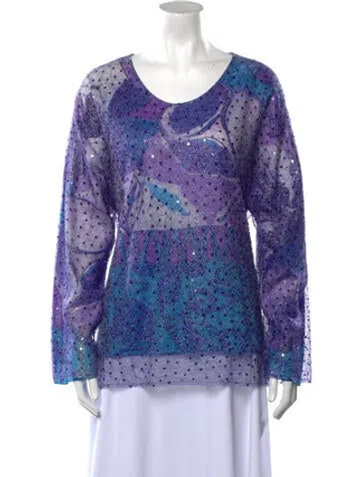 Pre-owned Shamask Printed Scoop Neck Sweatshirt W/ Tags In Blue