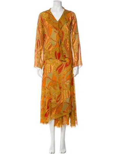 Pre-owned Shamask Silk Printed Skirt Set In Orange
