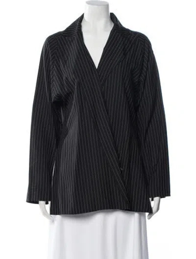 Pre-owned Shamask Silk Striped Blazer In Gray