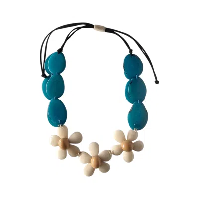Shamuk Women's Blue / White Tagua Necklace White And Blue In Red