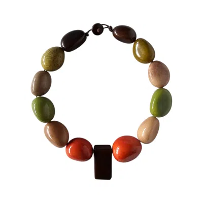 Shamuk Women's Brown / Green / Orange Tagua Necklace Beige, Green, Orange And Brown In Multi