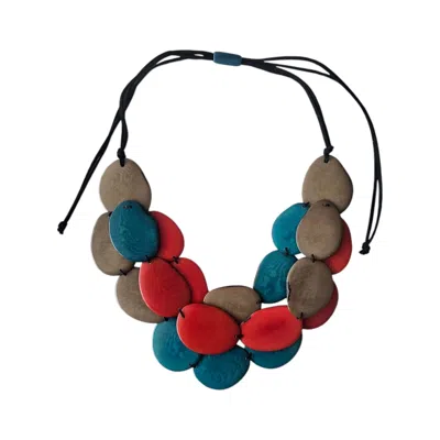 Shamuk Women's Brown / Yellow / Orange Tagua Necklace Blue Orange And Brown