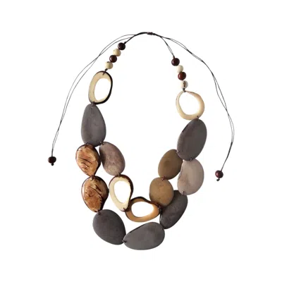 Shamuk Women's Grey / Brown Tagua Necklace Grey And Beige In Orange