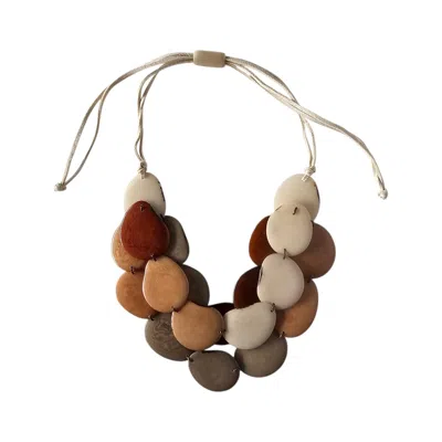 Shamuk Women's Grey / White / Brown Tagua Necklace White, Grey And Beige In Orange