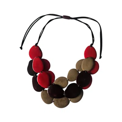 Shamuk Women's Tagua Necklace Red Garnet Taupe