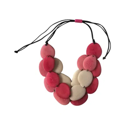 Shamuk Women's Tagua Necklace White, Dark Pink And Light Pink In Pattern