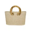 Shamuk Women's White Toquilla Straw Handbag With Bamboo Handles