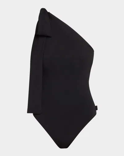 Shan Asymmetric Tie One-piece Swimsuit In Black
