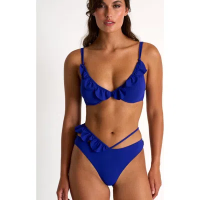 Shan Balconette Bikini Top With Petals Details In Blue