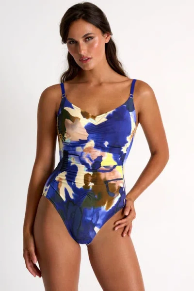 Shan Classic One-piece Swimsuit With Front Ruching In Blue Print