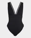 Shan Plunging One-piece Swimsuit With Mosaic Cutouts In Black