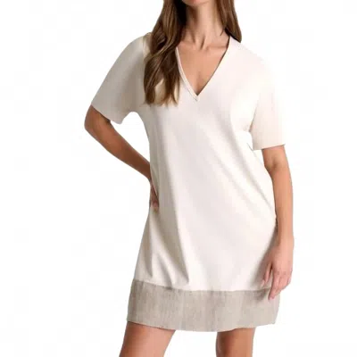 Shan Elisabeth V-neck Dress With Lycra In Ivory With Beige Trim In White