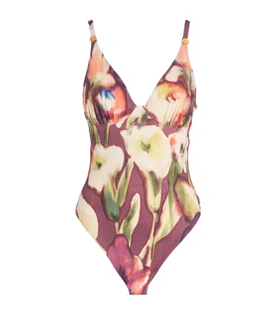 Shan Floral V-neck Swimsuit In Multi