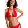 Shan Grid Mesh Triangle Bikini Top In Red