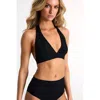 Shan Halter Triangle Bikini Top With Frayed Details In Black